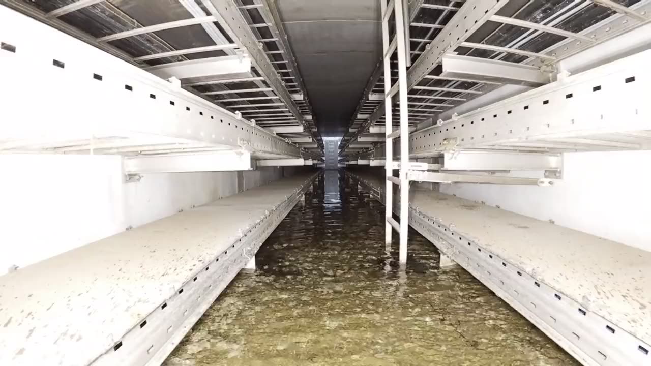 Unterirdischer Kabelkanal mit Kabeltrassen auf beiden Seiten
